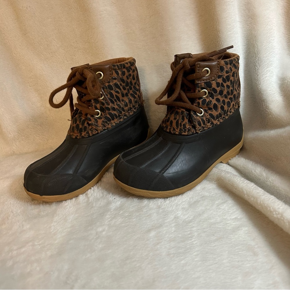 Sperry Leopard Print Duck Boots for Toddler Girls Size 8 - Picture 2 of 6